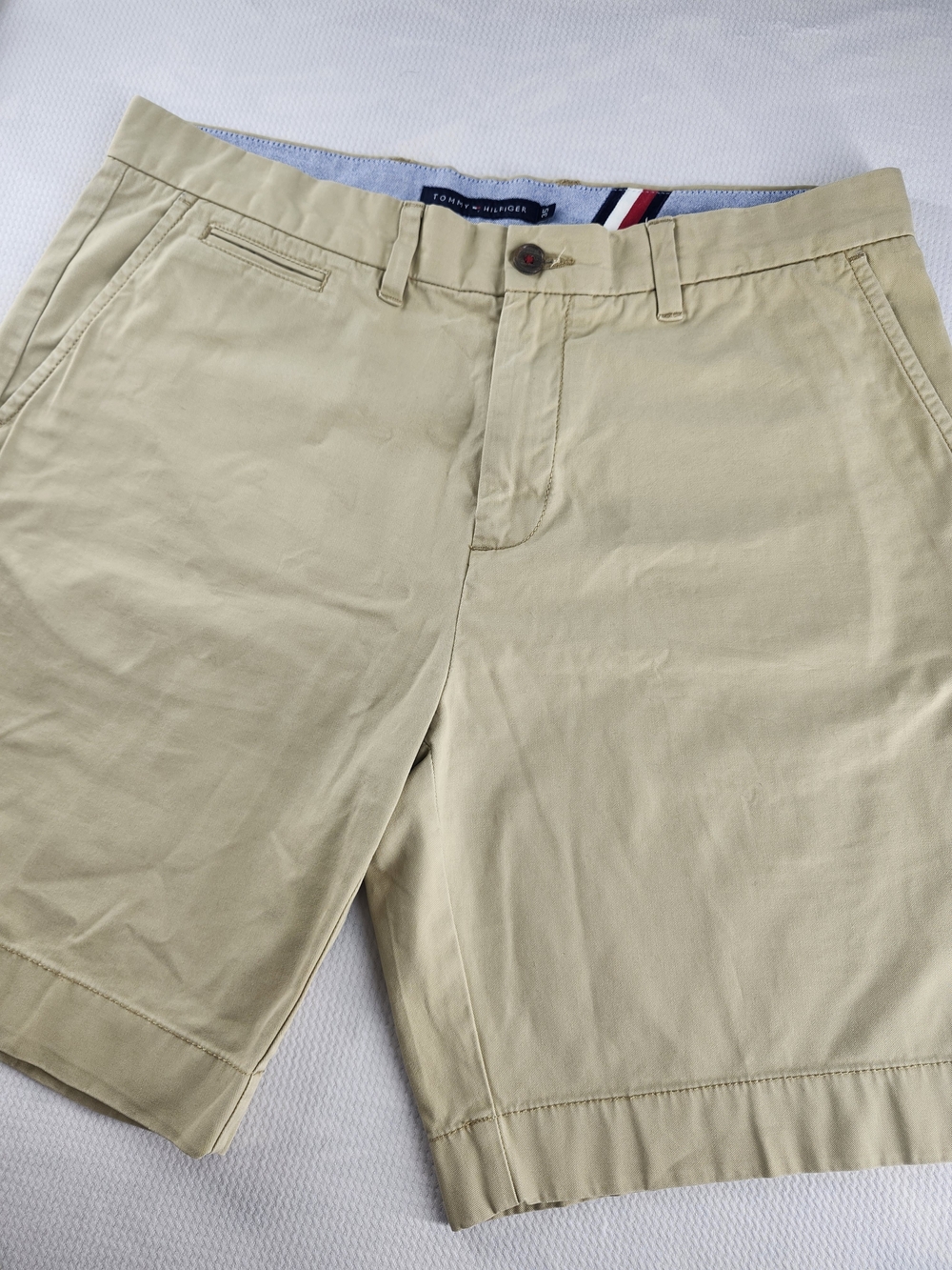 Tommy Hilfiger Chino Flat Front Shorts Mens 35 Beige Cotton Pockets Button